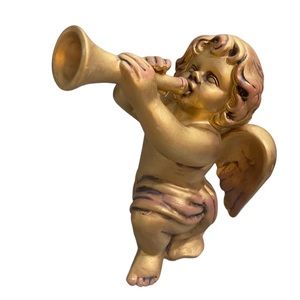 Vintage Brass Angel w/ Trumpet Figurine 6”